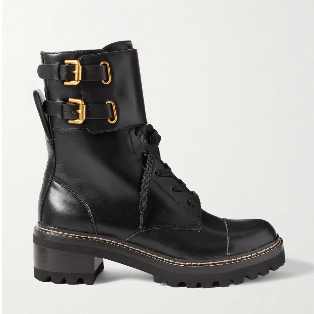 See by Chloé Black Mallory Buckled Leather Ankle Boots - never worn - size 39